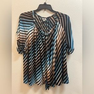 Blue/Tan Striped Blouse Worthington 3x